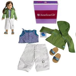American Girl Kickin Back Outfit Capri Pant Zip Hoodie Top Shoes Hair Ties Box